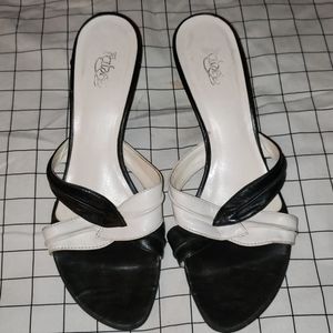 Low heel sandals, leather upper